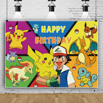 Cartoon Cute Kid Birthday Party Decorations Backdrop Pikachu Theme Photography Background Baby Shower Banner Photo Booth Props