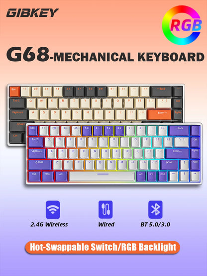 G68 Gaming Mechanical keyboard Wireless/Bluetooth Hot-Swappable 65% Keyboards Customized RGB Backlit for Gamer Tablet Computer