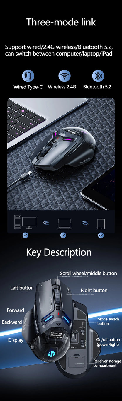 Inphic IN9 Ultra Gaming Mouse PAW3950 Sensor Vibration Feedback OLED Screen Intelligent Display Wireless Mouse Boyfriend's Gift