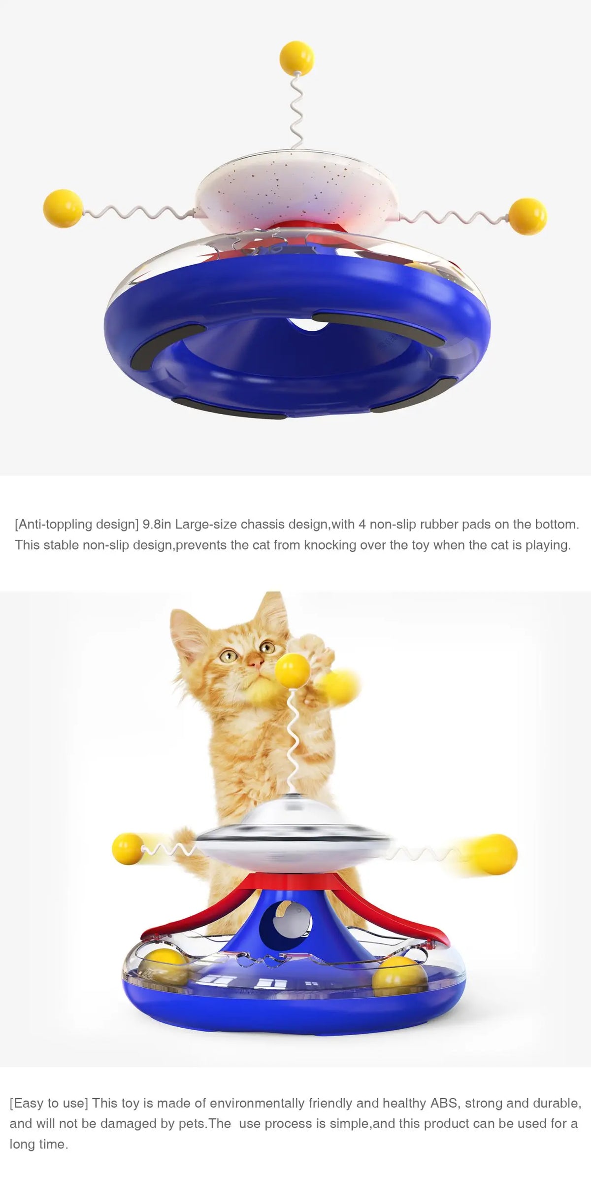 Cat Puzzle Toys Indoor for Kitten Interactive Games Spinning Track Balls & Feather Teaser Toy Stimulation Brain Treasure Chest