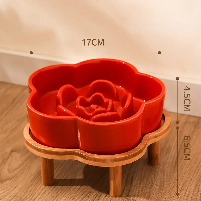 Ceramic Slow Food Bowl Anti-choking Cat Feeding Basin To Prevent Black Chin Small Dog Cat Neck Guard Wooden Frame Slow Food Bowl