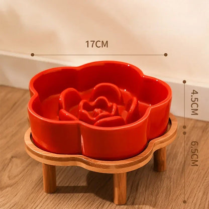 Ceramic Slow Food Bowl Anti-choking Cat Feeding Basin To Prevent Black Chin Small Dog Cat Neck Guard Wooden Frame Slow Food Bowl