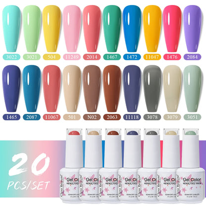 Clou Beaute 20pcs TPO & HEMA FREE Nail Gel Polish Set Red Pink Nude UV LED Soak Off Polish Gel Nail Semi Permanent Nail Varnish