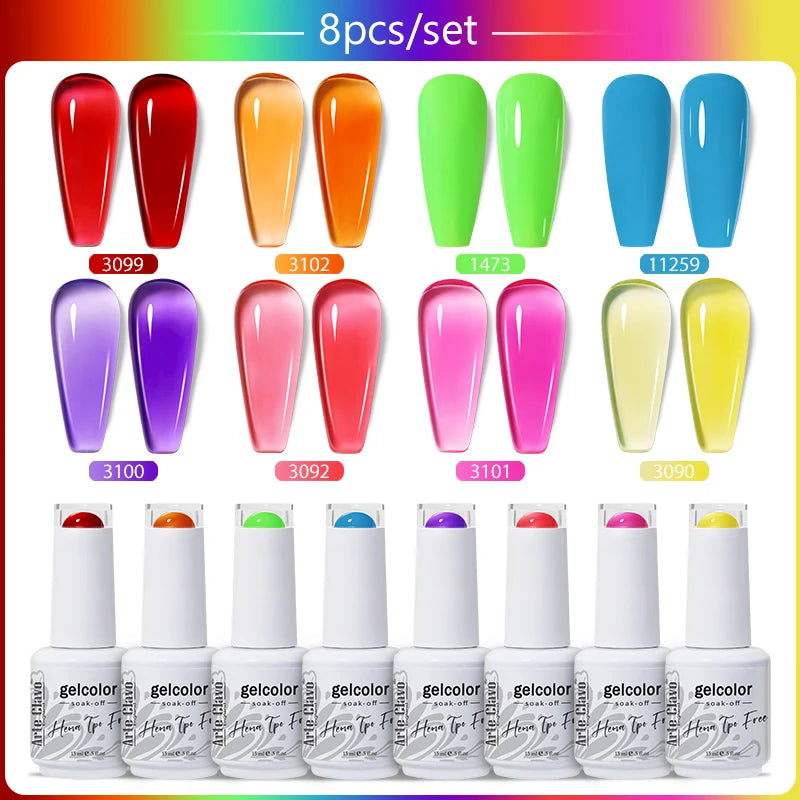 Arte Clavo 8Pcs/Set Gel Nail Polish Set 15ml Colorful Semi Permanent For Manicure Varnish Soak Off UV LED Nail Art Gel Kits