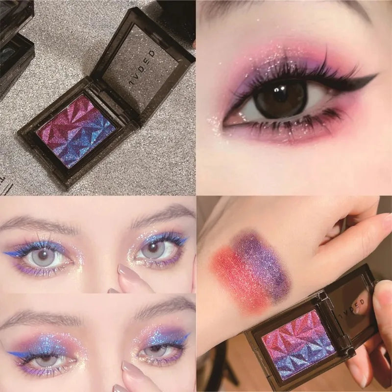 Chameleon Gradient Eyeshadow Palette Glitter Smokey Silver Blue Highlighter Metallic Pearlescent Eyes Makeup Lasting Brightening