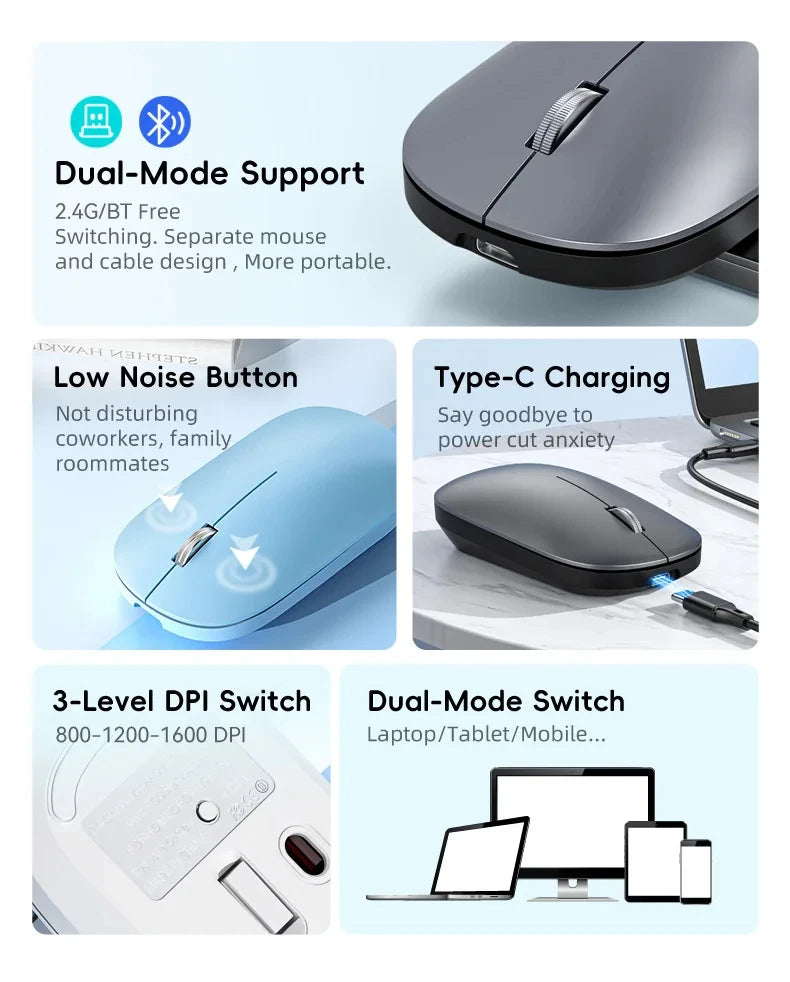 Lenovo Wireless Bluetooth Mouse 2.4G Dual Mode Type-C Charging Silent Ergonomic Portable Laptop Office Gaming Universal Mouse