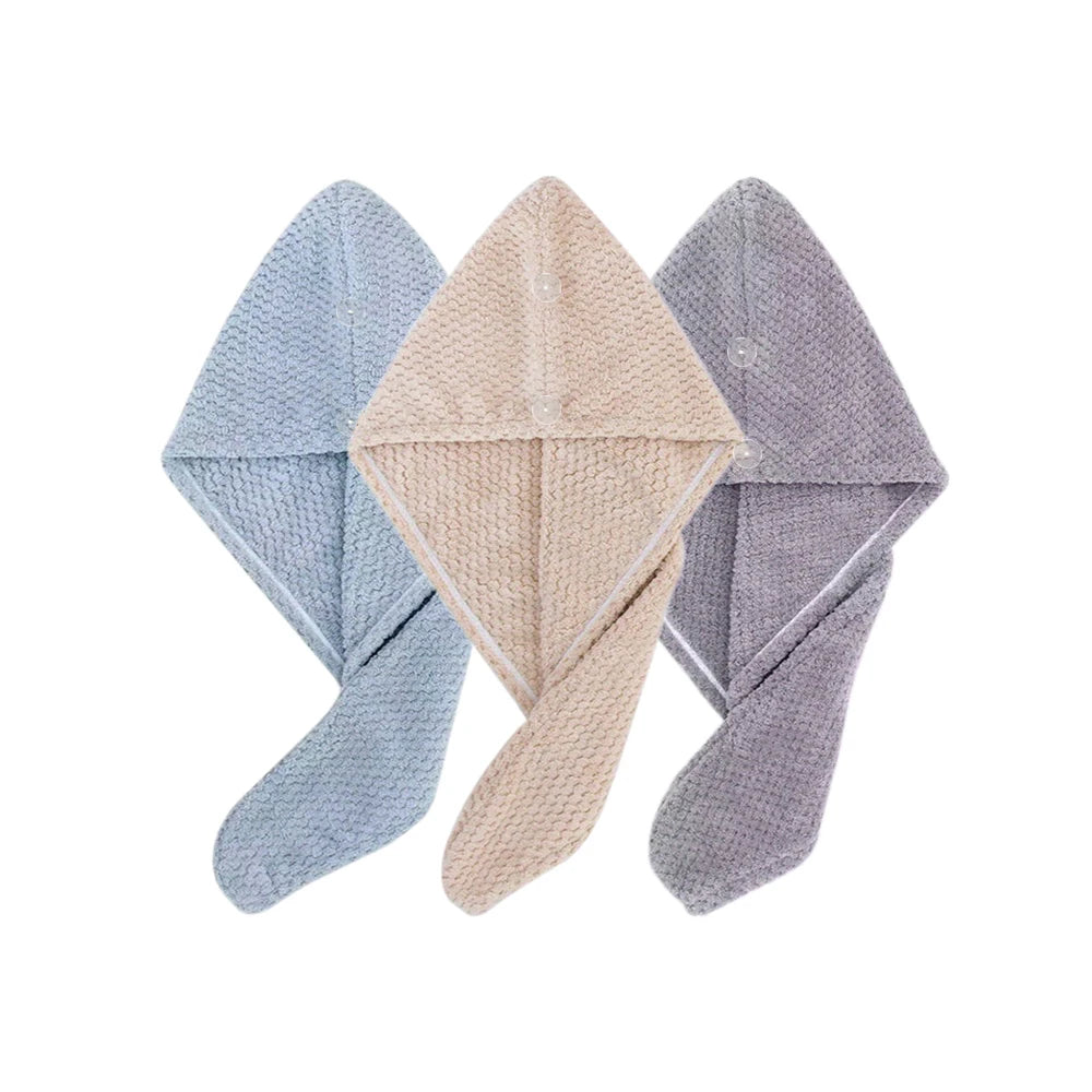 Solid color hair towel Textured dry hair cap 9.8 "X 25.5" absorbent hair towel wrap for button-down women