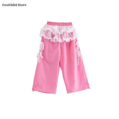 Girls Hip Hop Off Shoulder Crop Top ‌Street Dance Skirts Cargo Pants Children Streetwear Jeans Kids K-pop Girl Group Clothes Set