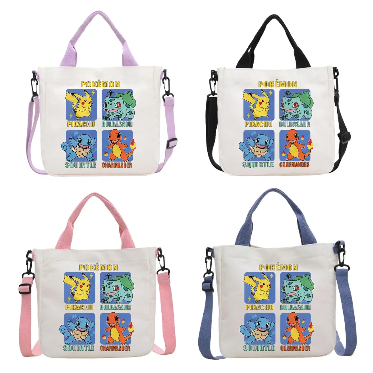 Anime Pokemon Pikachu Canvas Shoulder Bag Cute Cartoon Pattern Print Handbag Boys Girls Leisure Crossbody Bag Birthday Gift