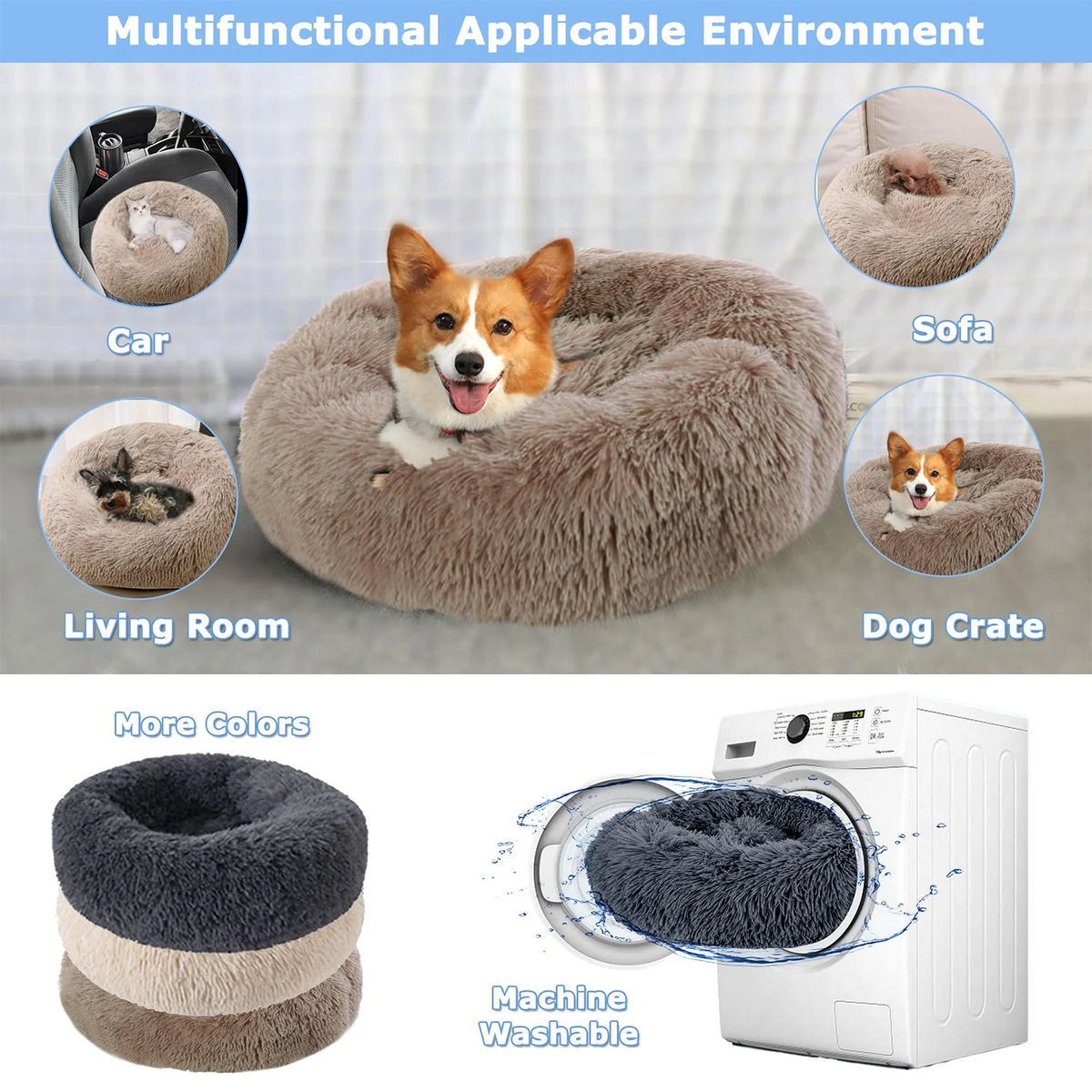 40-90cm 6 Sizes Round Pet Bed for Large Dog Bed Super Soft Cat Bed Plush Dog House for Medium Dog House Winter Warm Sleeping