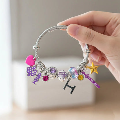 2026 New K-POP Demon Hunting Girl Group Bracelet for Women, Cartoon Diamond Pendant Open Stainless Steel Bangle, Gift