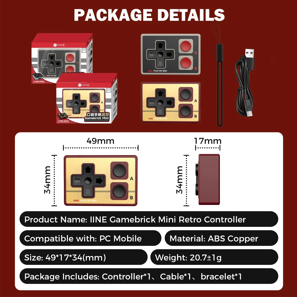 IINE Mini Controller for iOS Android PC Phone Gamebrick Retro Gamepad Page-turning Camera Control Portable Keyboard Dual Mode