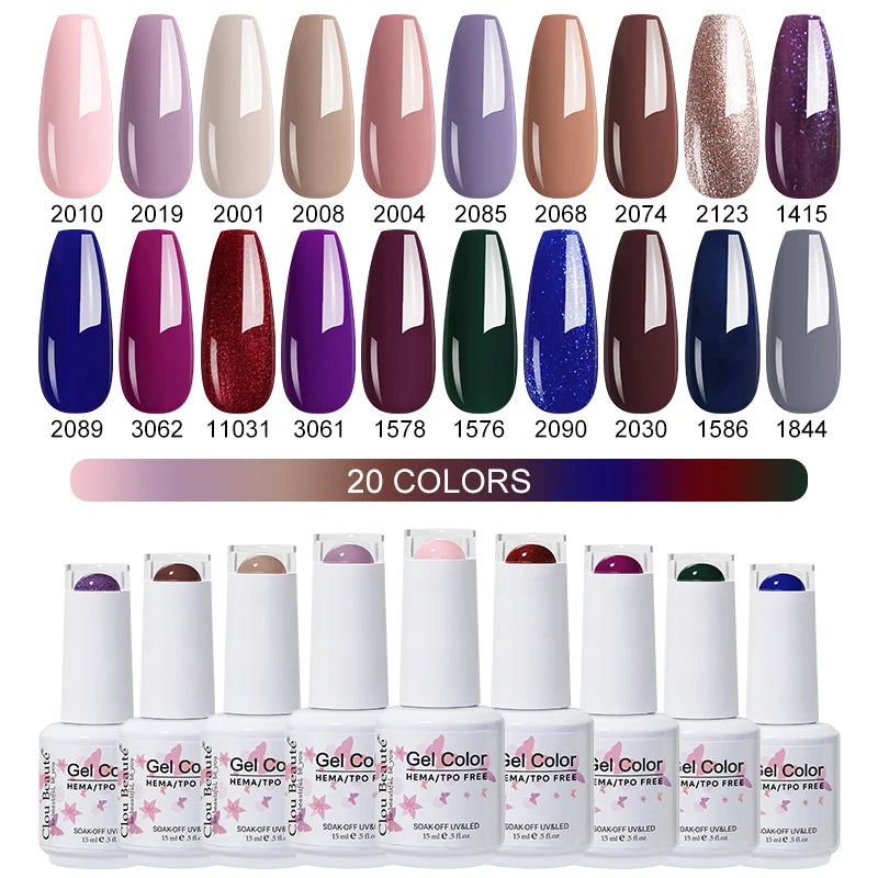 Clou Beaute 20pcs TPO & HEMA FREE Nail Gel Polish Set Red Pink Nude UV LED Soak Off Polish Gel Nail Semi Permanent Nail Varnish