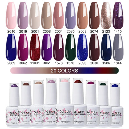 Clou Beaute 20pcs TPO & HEMA FREE Nail Gel Polish Set Red Pink Nude UV LED Soak Off Polish Gel Nail Semi Permanent Nail Varnish