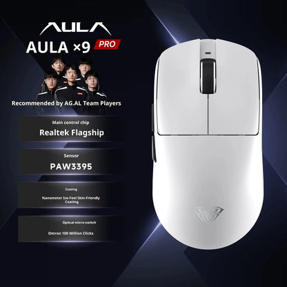 AULA X9 Max Ultra Gaming Mouse Wireless Tri Mode Lightweight Dual 8KHz 500mAh PAW3950 Ergonomic Esports Mouse Gaming Accessories