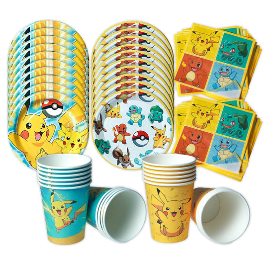 60pcs Pokemon Tableware Pikachu Birthday Decoration Disposable Cups Plates Napkins Happy Birthday Baby Shower Supplies Toys ﻿