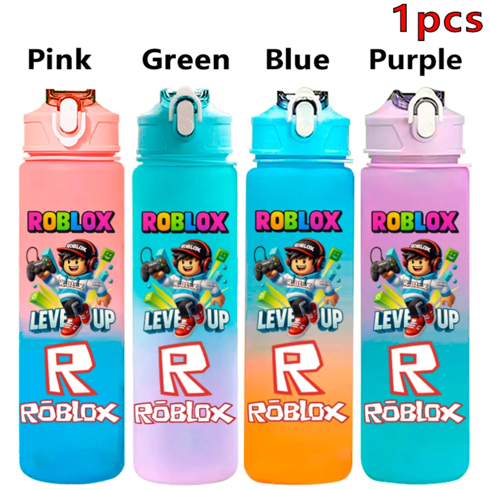750ml Roblox Cartoon Large Capacity Gradient Color Straw Bottle Camping Drinking Tools Student Game Periphery Plastic Sports Cup