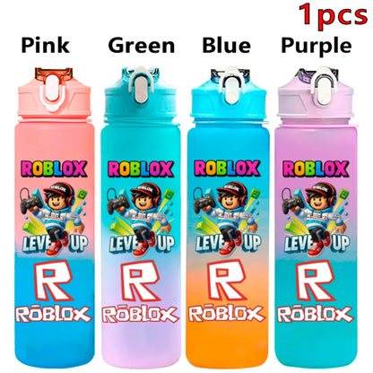 750ml Roblox Cartoon Large Capacity Gradient Color Straw Bottle Camping Drinking Tools Student Game Periphery Plastic Sports Cup