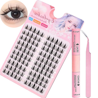 10 Rows Exquisite Black Anime Eyelash Kit - False Eyelashes with Adhesive and Sealer, Natural, Dynamic, DIY Length 10-13mm