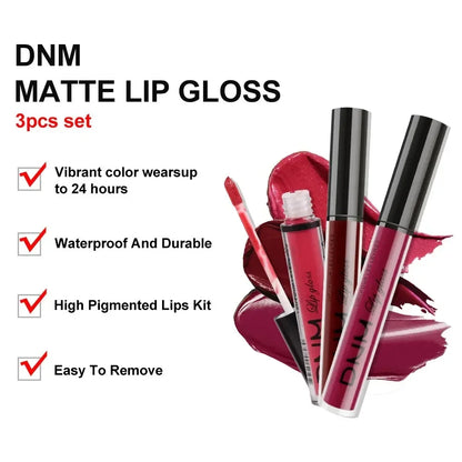 3 Colors/set Matte Velvet Lip Gloss Non-Stick Cup Waterproof Long-lasting Liquid Lipstick Cosmetic Keep 24 Hours Fashion Makeup