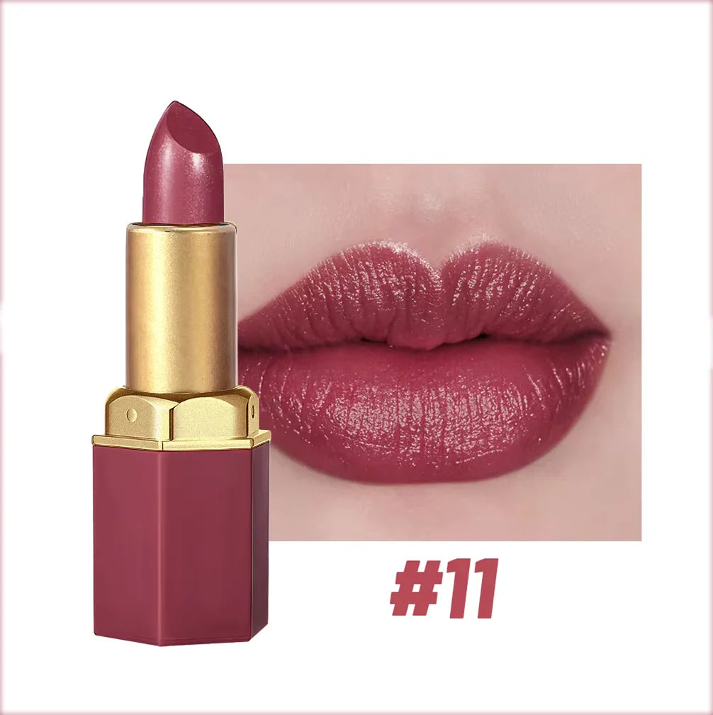6 Colors Gold Bar Tube Lipstick Matte Texture Pearlescent Glitter Velvet Lipstick Valentine's Day Gift 1PCS