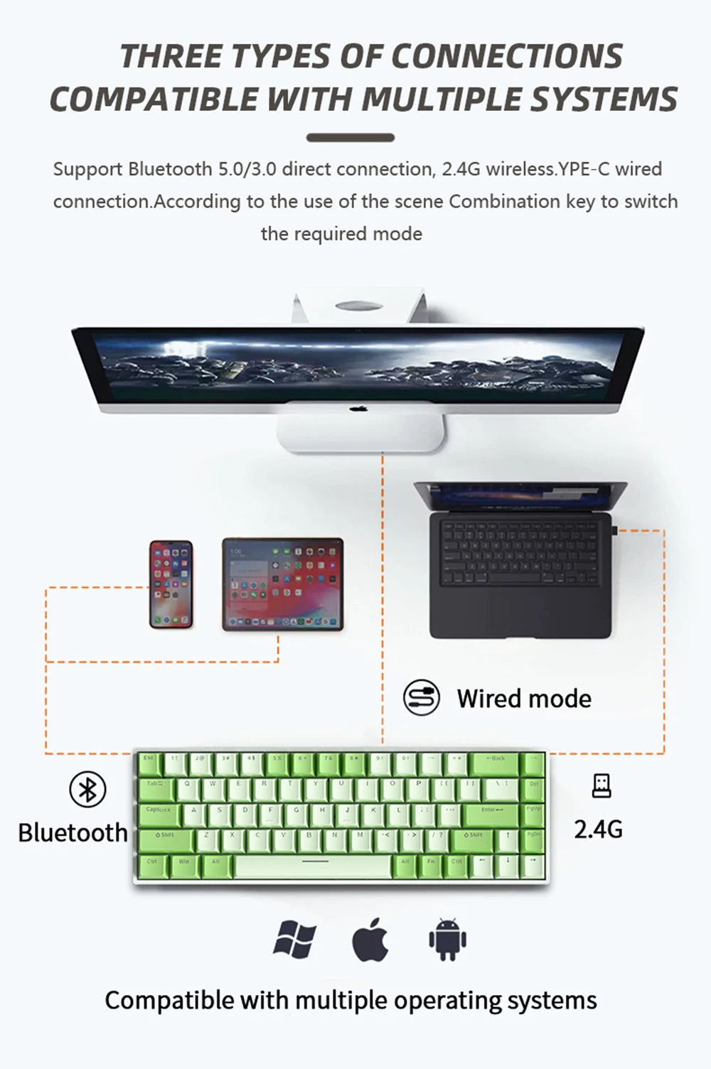 G68 Gaming Mechanical keyboard Wireless/Bluetooth Hot-Swappable 65% Keyboards Customized RGB Backlit for Gamer Tablet Computer