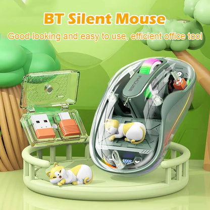 Notebook Luminous Transparent Mouse Wireless Bluetooth Three-Mode Charging Ergonomic Magnetic Doll Mouse For Tablets Laptop