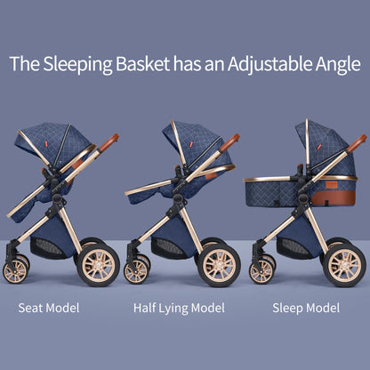 All-in-One Luxury Stroller: Versatile 3-in-1 High Landscape Pram with Reversible Seat Mode