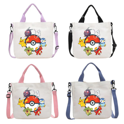 Anime Pokemon Pikachu Canvas Shoulder Bag Cute Cartoon Pattern Print Handbag Boys Girls Leisure Crossbody Bag Birthday Gift