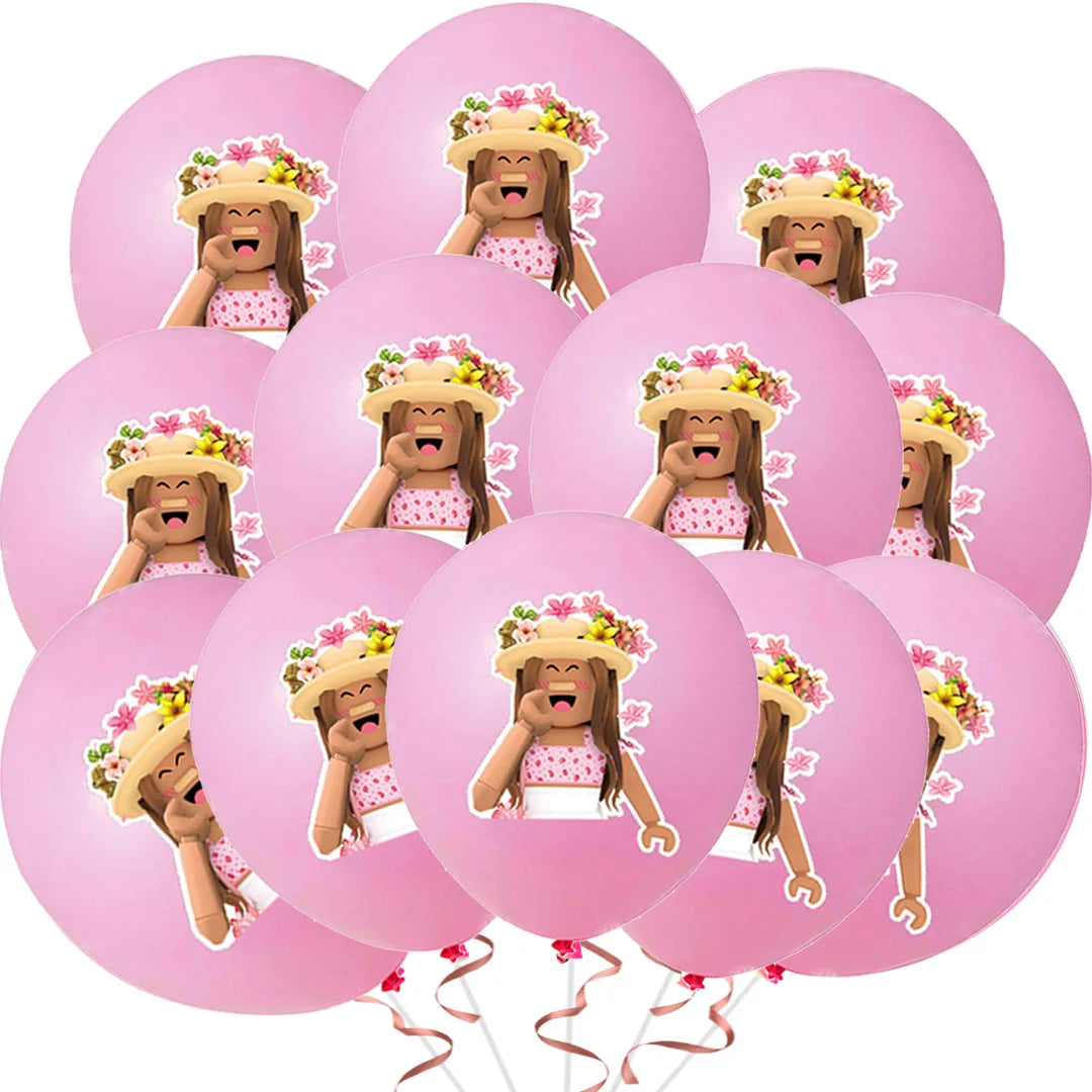 12Pcs 12Inch Roblox Latex Balloon Party Supplies Pink Cartoon Party Baby Shower Girl Kids Balloons for Birthday Party Decoration