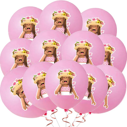 12Pcs 12Inch Roblox Latex Balloon Party Supplies Pink Cartoon Party Baby Shower Girl Kids Balloons for Birthday Party Decoration