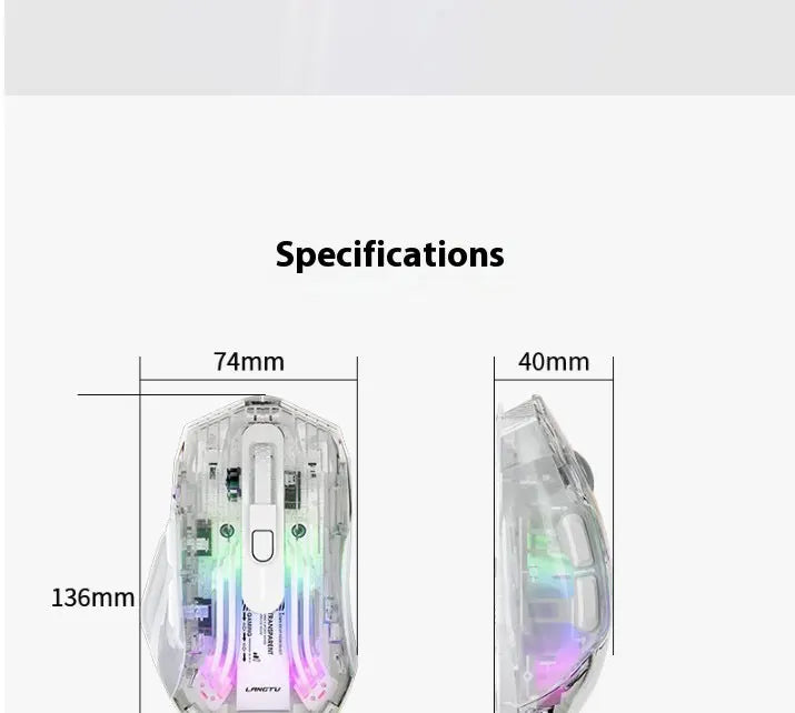 LANGTU G4 Three Mode RGB Bluetooth Wireless Mouse - Desktop Laptop Gaming Office Silent Transparent Mouse