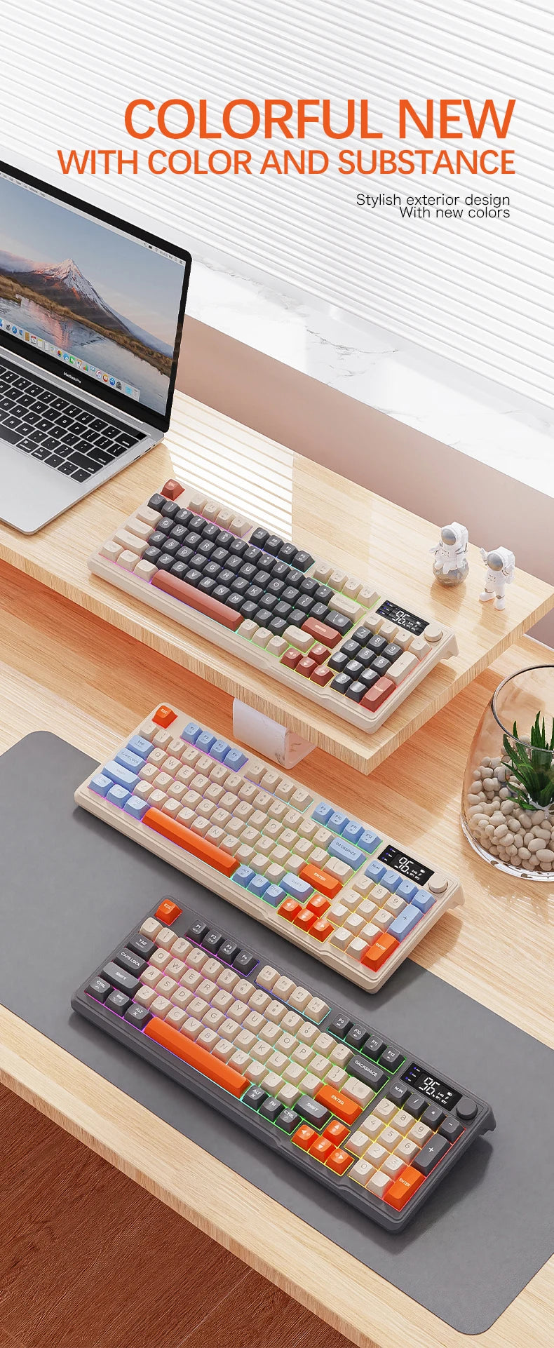 FREEWOLF M96 Wireless Dual-Mode Keyboard with Intelligent Screen,2000mAh Battery & PBT Keycaps,Compatible with Multiple Systems