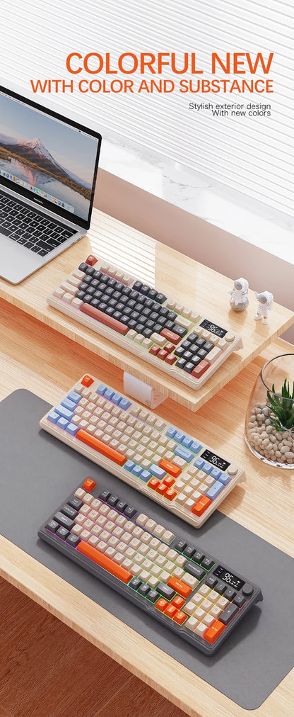FREEWOLF M96 Wireless Dual-Mode Keyboard with Intelligent Screen,2000mAh Battery & PBT Keycaps,Compatible with Multiple Systems