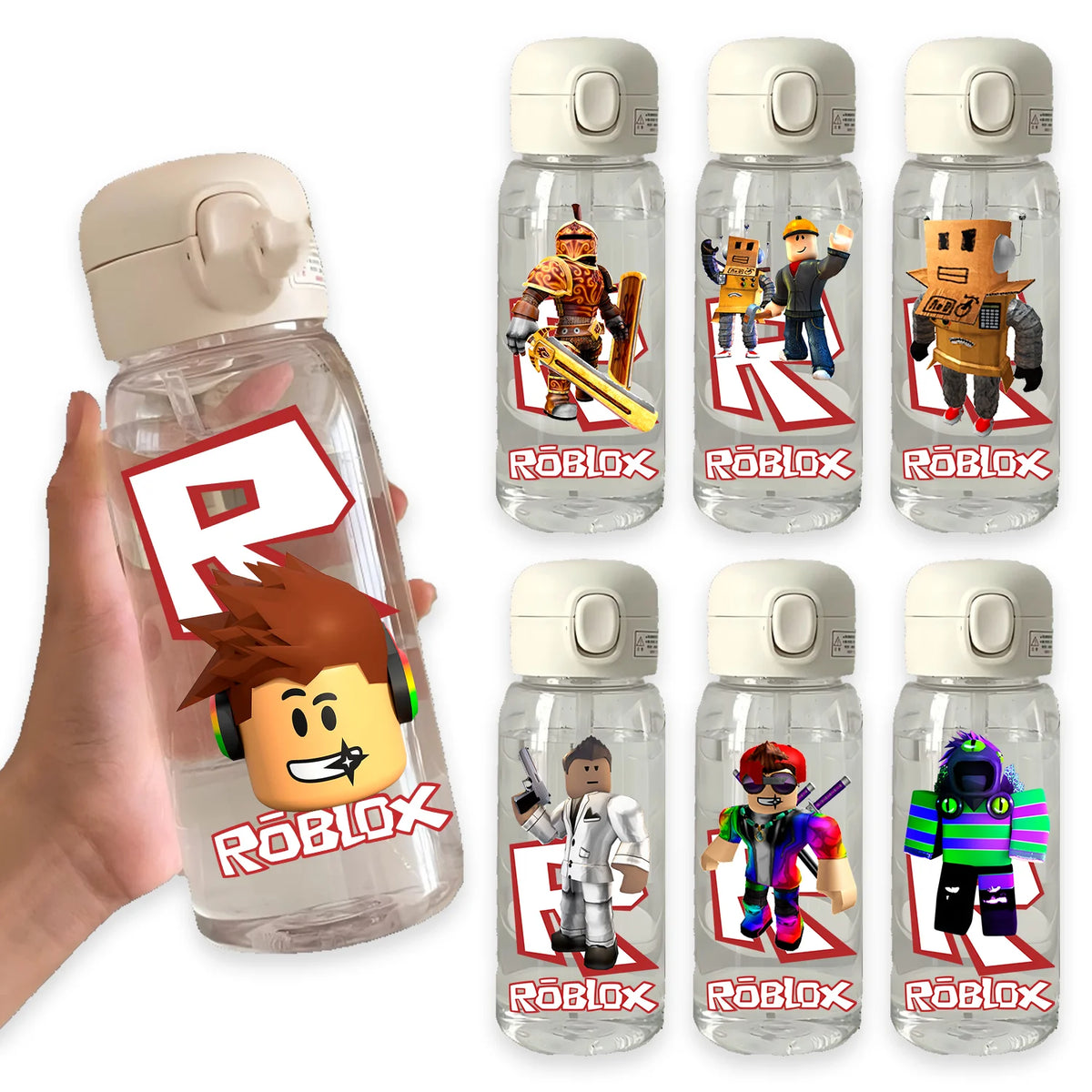 600ml Game Roblox Transparent Straw Water Cup Portable Large Capacity Straw Water Bottle Student Water Cup Plastic Sports Cup