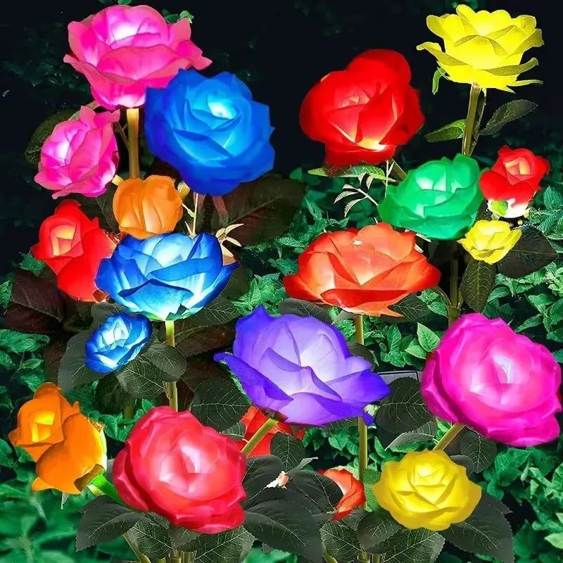 5 Heads Rose Lawn Lamp Solar Lights Outdoor Decorative Solar Garden Lights for Yard Patio Garden Wedding Decor Fairy Lights