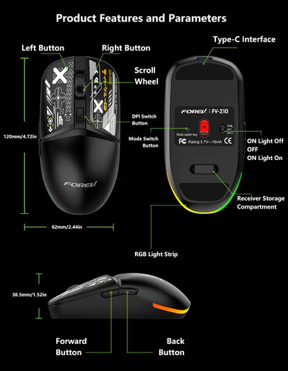 Stylish Lightweight Tri-Mode Bluetooth Wireless Mouse Rechargeable Silent Mouse Low Latency for Gaming Esports Office Work