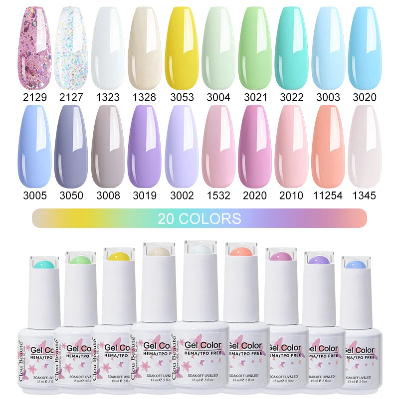 Clou Beaute 20pcs TPO & HEMA FREE Nail Gel Polish Set Red Pink Nude UV LED Soak Off Polish Gel Nail Semi Permanent Nail Varnish