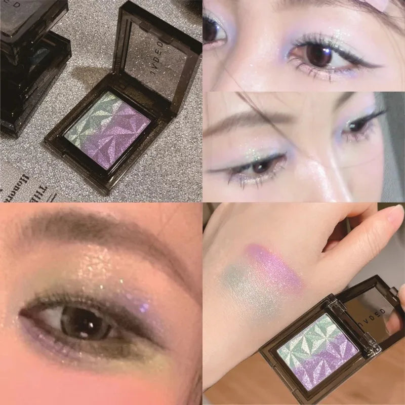 Chameleon Gradient Eyeshadow Palette Glitter Smokey Silver Blue Highlighter Metallic Pearlescent Eyes Makeup Lasting Brightening
