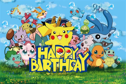 Cartoon Cute Kid Birthday Party Decorations Backdrop Pikachu Theme Photography Background Baby Shower Banner Photo Booth Props