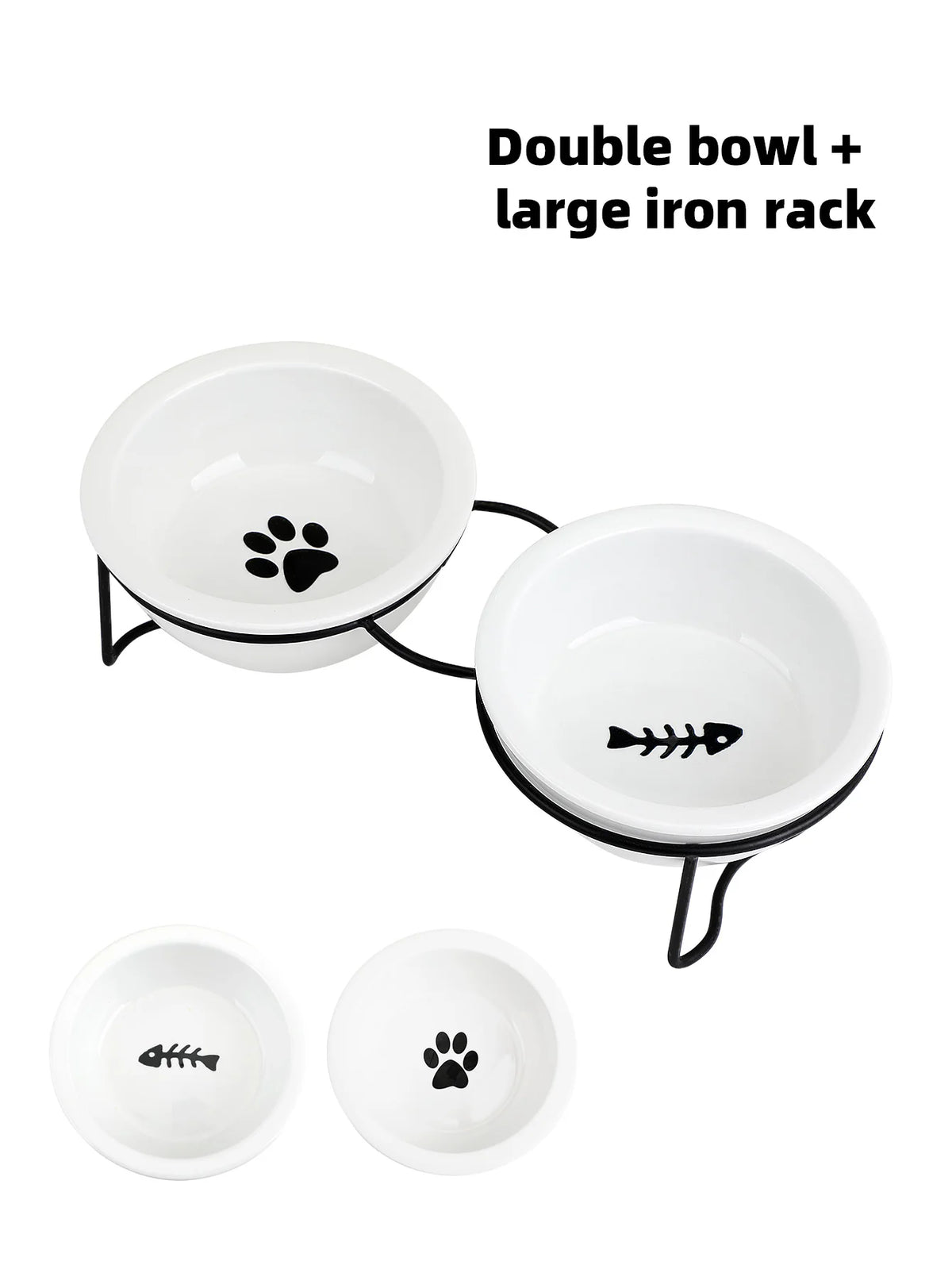 1 Set Elevated Ceramic Cat Bowls 1 Set Non-Slip Ceramic Cat Food And Water Bowls With Iron Bracket, Elevated Tilted Cat Feeder