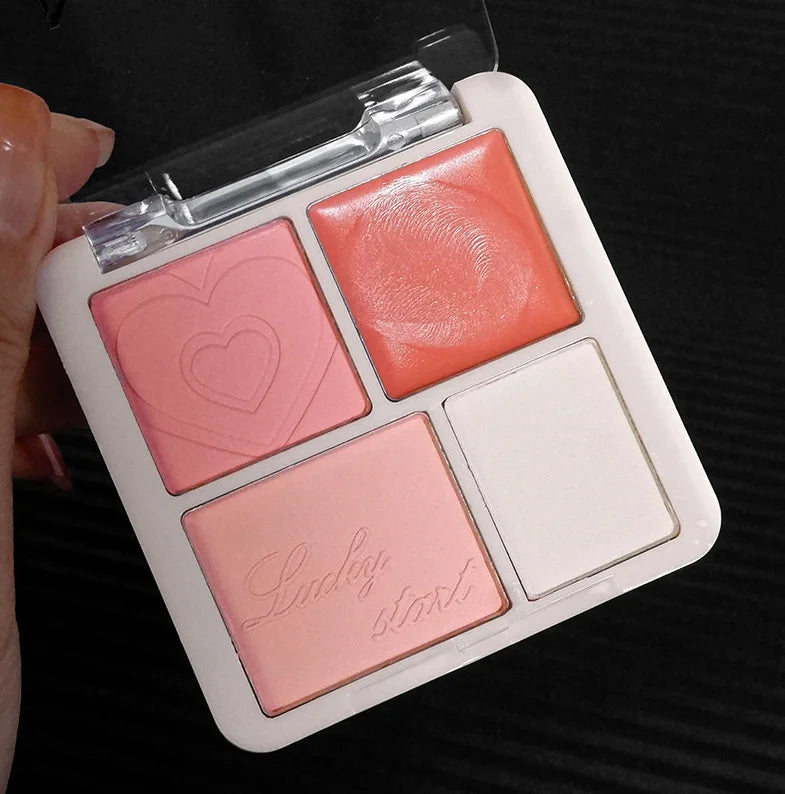 4 Color Pink Peach Blush Powder Cream Palette Highlighter Matte Expanding Color Brightening Face Blusher Rouge Makeup Cheek Tint