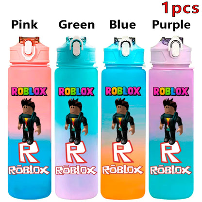750ml Roblox Cartoon Large Capacity Gradient Color Straw Bottle Camping Drinking Tools Student Game Periphery Plastic Sports Cup