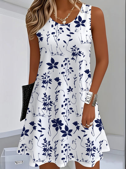 Women's Floral  Dress Navy Blue Floral Print White Dresses Woman Summer Oversized Female Clothing Y2k Clothes Woman Costume Tops