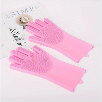 Bite-Proof Pet Scrubbing Bath Gloves: 2-in-1 Waterproof Silicone Grooming & Shampoo Scrubber