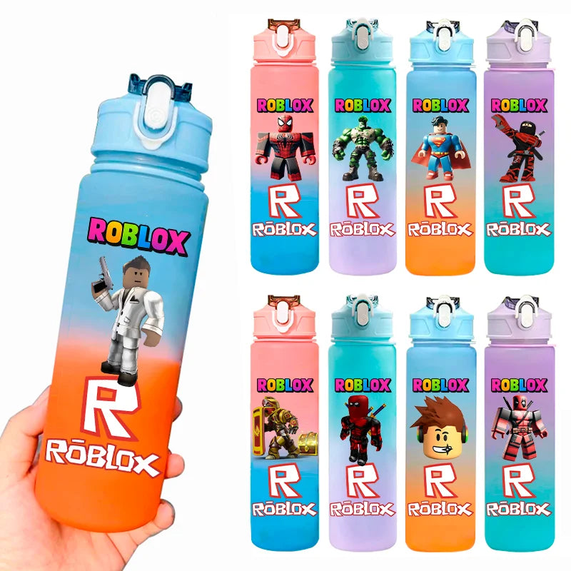 750ml Roblox Cartoon Large Capacity Gradient Color Straw Bottle Camping Drinking Tools Student Game Periphery Plastic Sports Cup