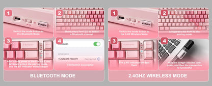 YUNZII B75 PRO Pink Mechanical Gaming Keyboard, Bluetooth/Wire/Wireless 75 Knob RGB Keyboard, Gasket Hot-Swap Custom Creamy Keeb