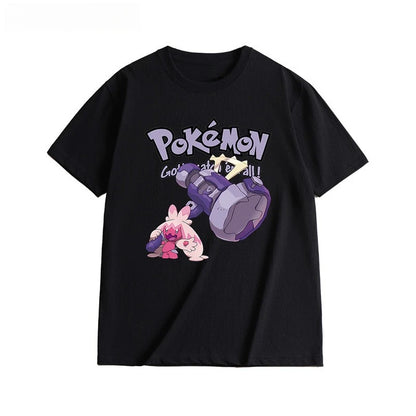 2025 Summer Poksammon Animation Brand 100% Cotton Bulbasaur Printed T-shirt for Men and Children Harajuku Casual Short Sleeve