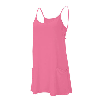 Women's Tennis Dress Solid Color Pocket Sexy Suspender Fake Two-piece Loose Breathable Comfortable Sports Dress