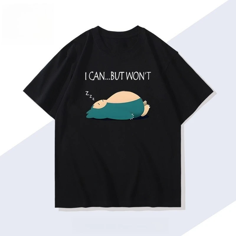 Men's New  Pokémon Handheld Game Snorlax T-shirt Summer New Men's and Women's Japanese  Trend Loose Casual Short-sleeved Top
